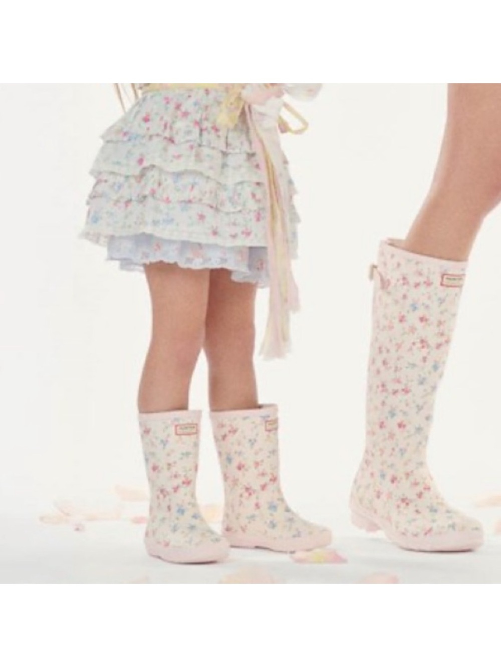 Hunter x Loveshackfancy Floral Patterned Rain Boots White, Pink, Blue - Picture 10 of 16
